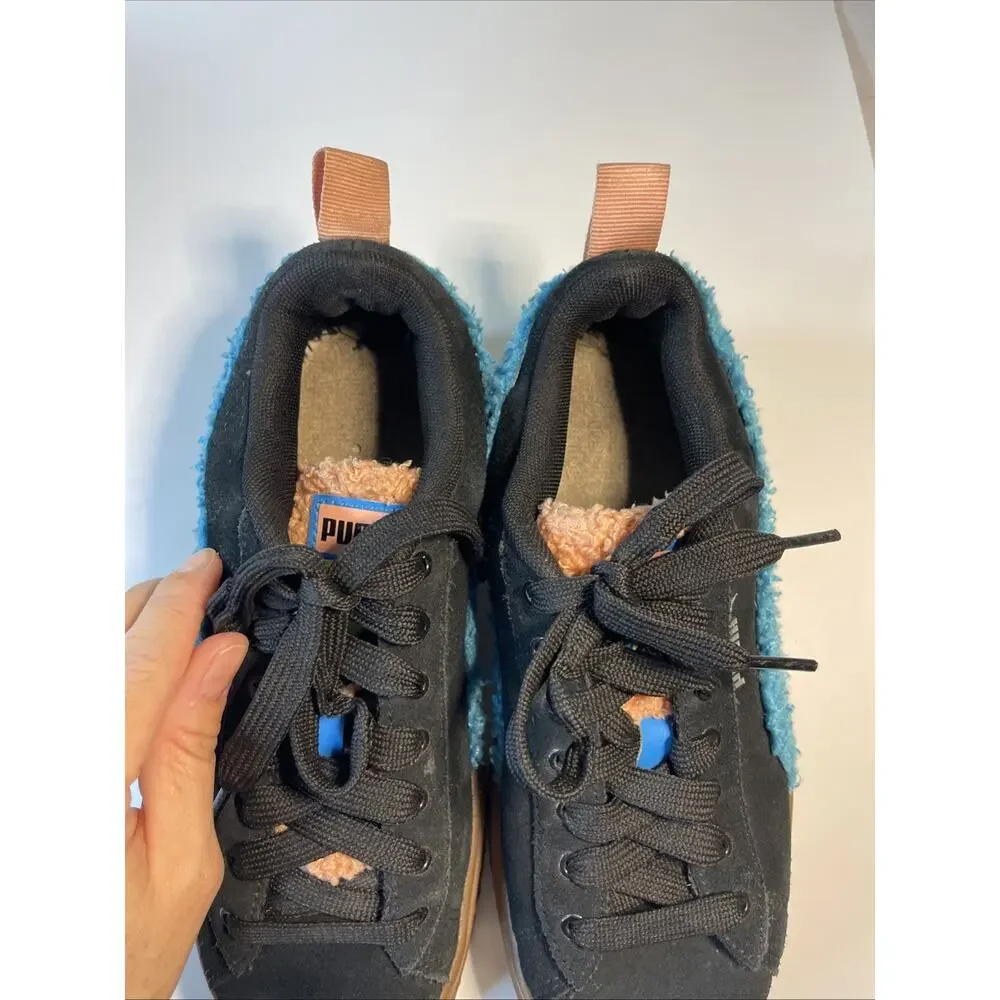 PUMA Mayze Cuddle Black Blue Glow Gum Platform Women's Size 8 Suede 385519-01